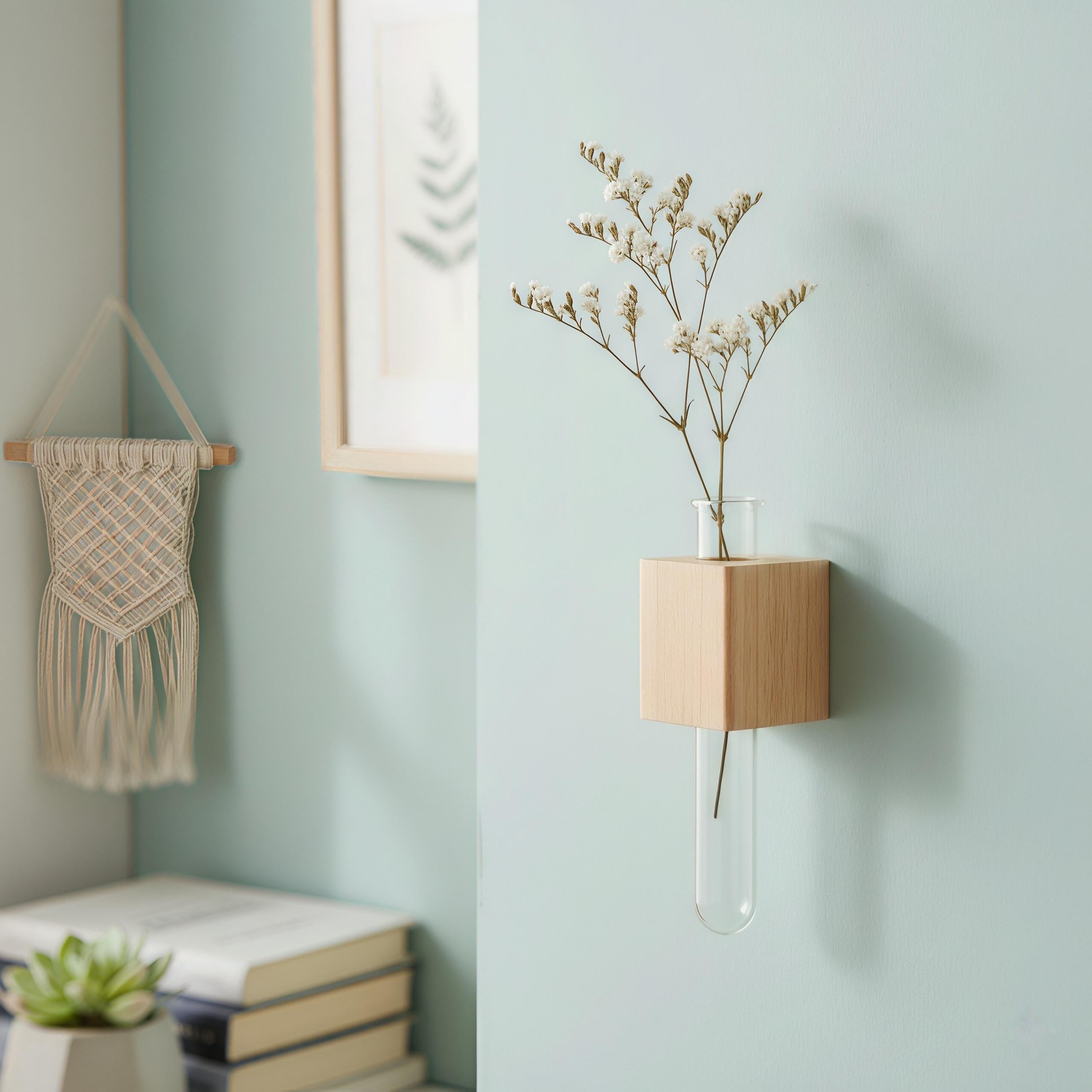 Minimalist Wood Propagation Tube | Magnetic and Adhesive Plant Holder | Walnut & Beech Bud Vase