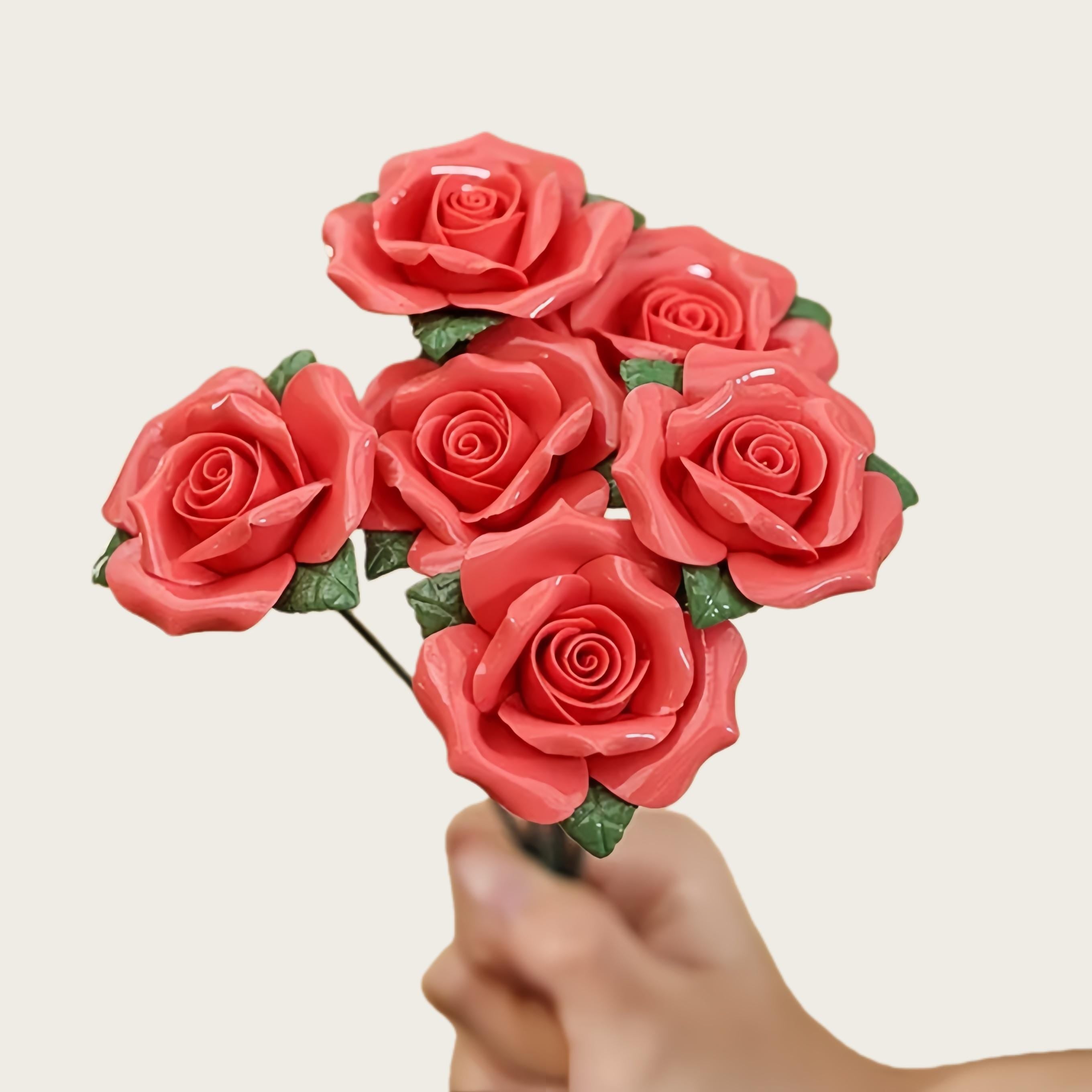 Handcrafted Ceramic Rose Bouquet Set - Forever Bloom Floral Home Décor Gift