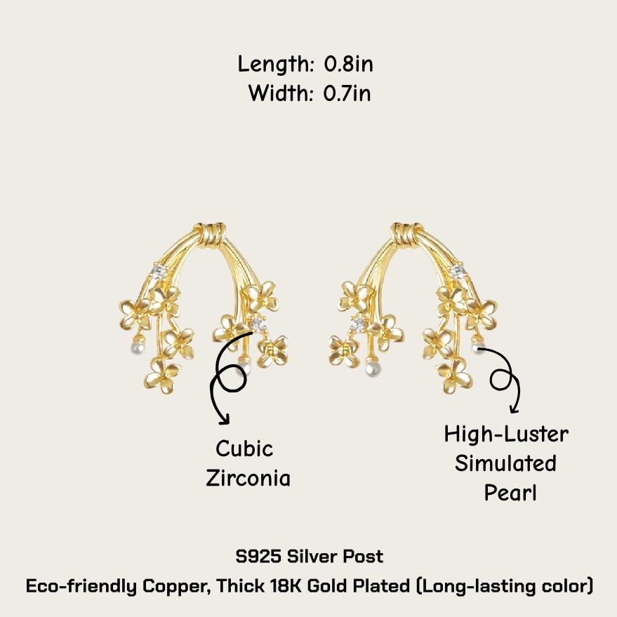 Flower Cluster Ear Climber – Pearl Floral Vine Earrings