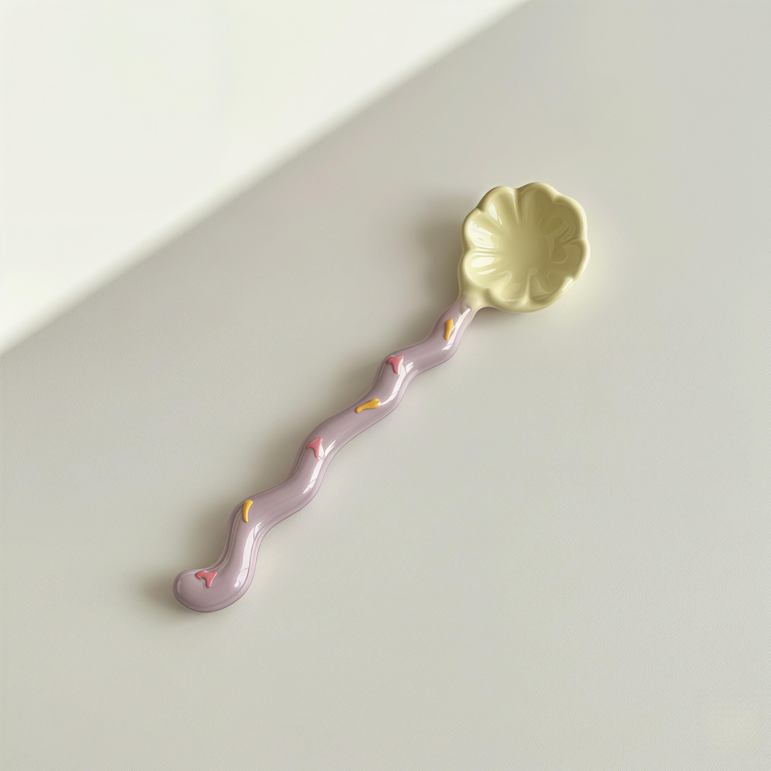 Whimsical Flower Ceramic Spoon | Pastel Dessert & Coffee Spoon
