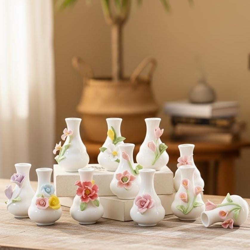 Handmade Floral Ceramic Bud Vase | Mini 3D Flower Pottery