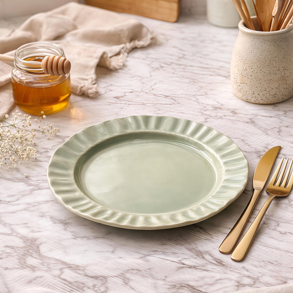 Minimalist Scalloped Ceramic Plate | Matte Neutral Dessert Plate