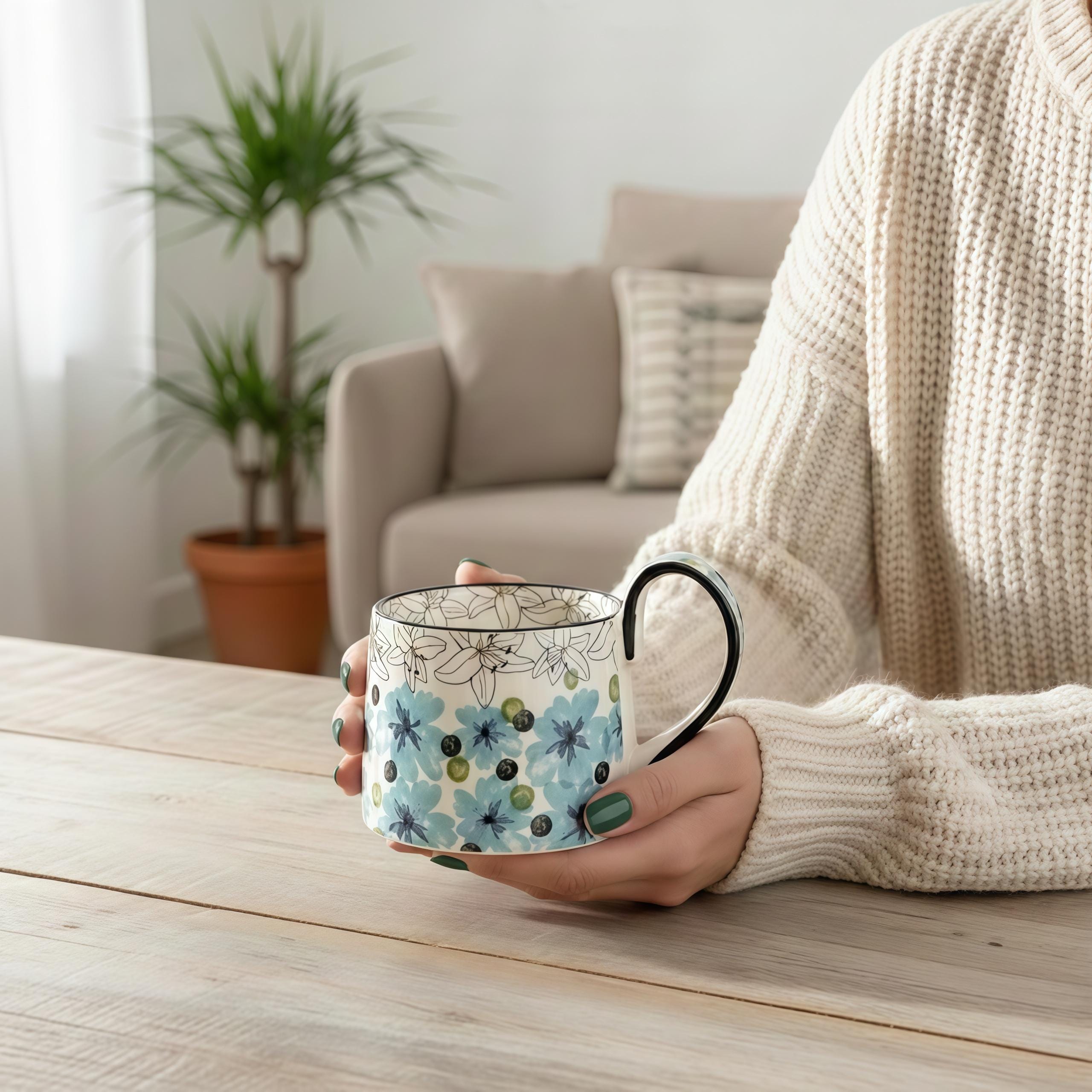 Retro Flower Ceramic Mug | 14oz Vintage Daisy Coffee Cup