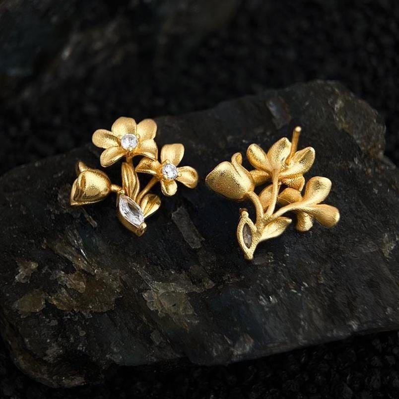 Morning Dew Gold Flower Cluster Earrings – 18K Gold Plated Floral Earrings with CZ