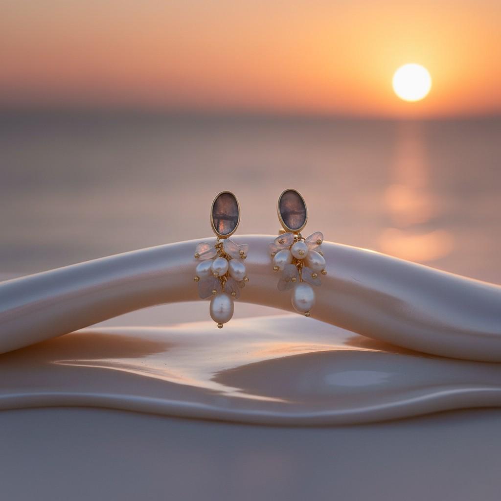 Sunset Beach Earrings – Gold Plated Opal & Freshwater Pearl Cascade Earrings