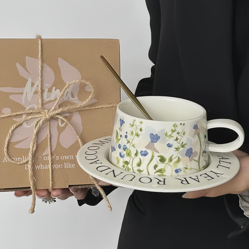 Lily of the Valley Mug Set | Floral Ceramic Cup & Saucer