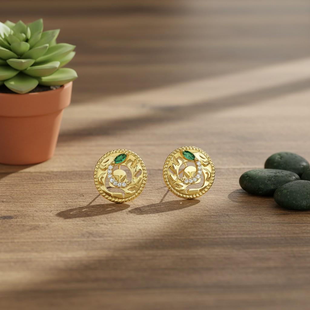 Emerald Serpent Earrings – Gold Plated Snake Earrings with Green Zircon