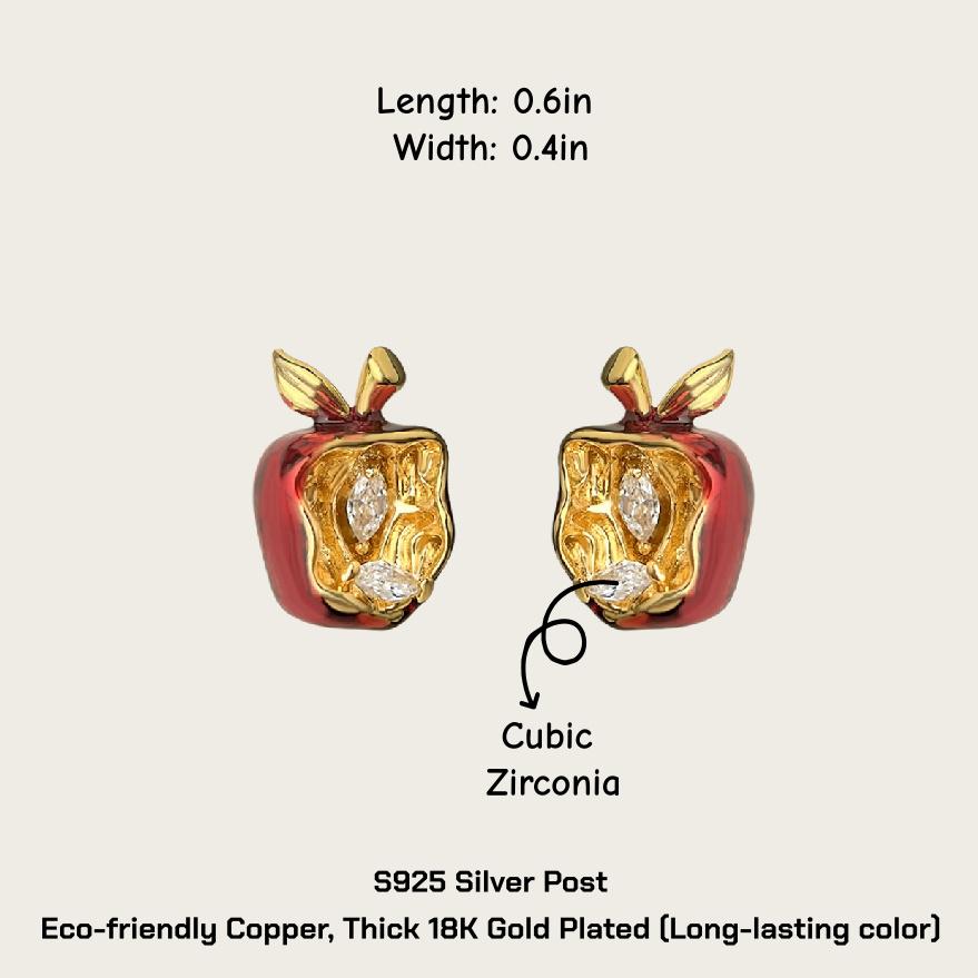Forbidden Apple Earrings – Red Enamel Apple Stud Earrings with Zircon
