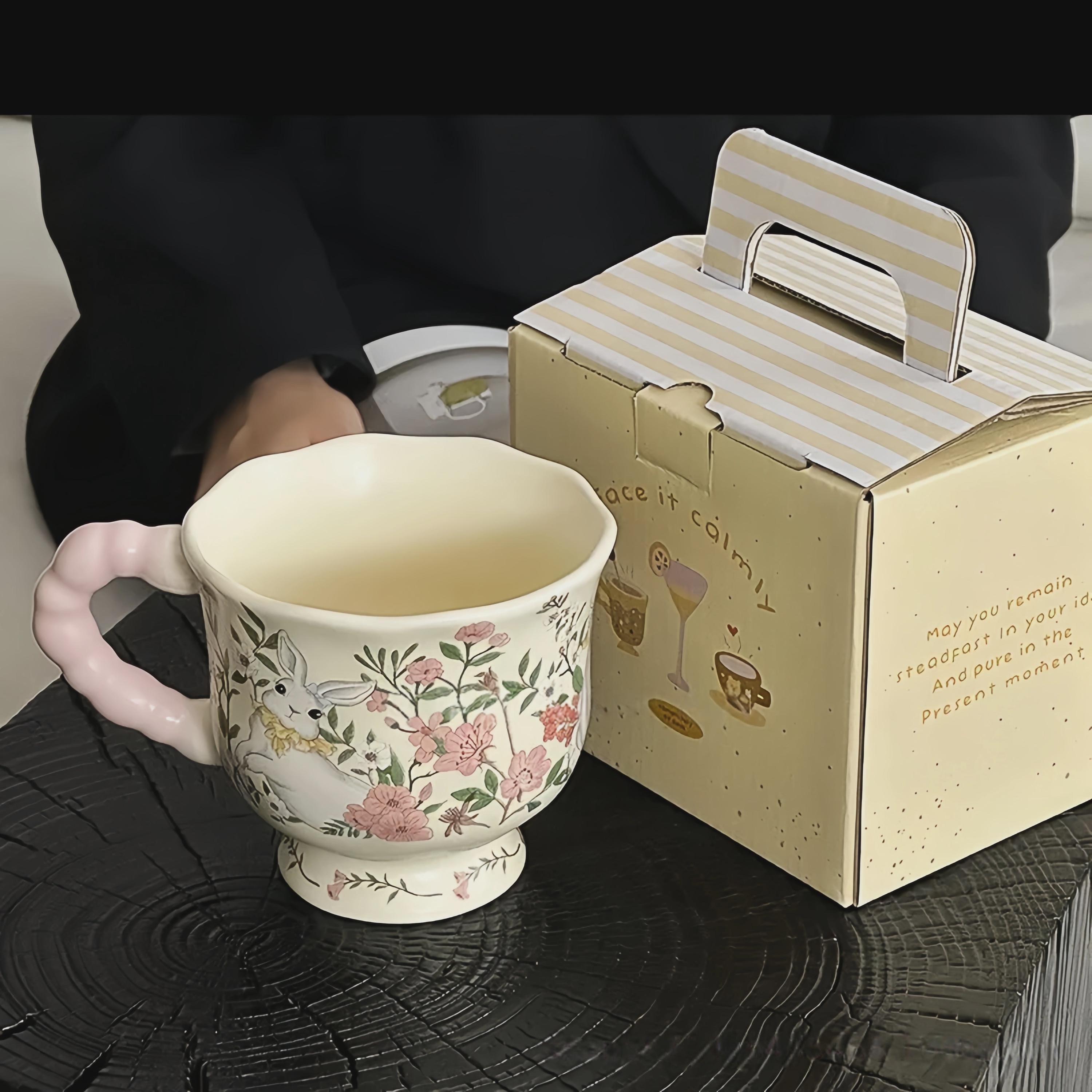Cottagecore Bunny Mug Set | Hand-Painted Floral Ceramic Coffee Cup