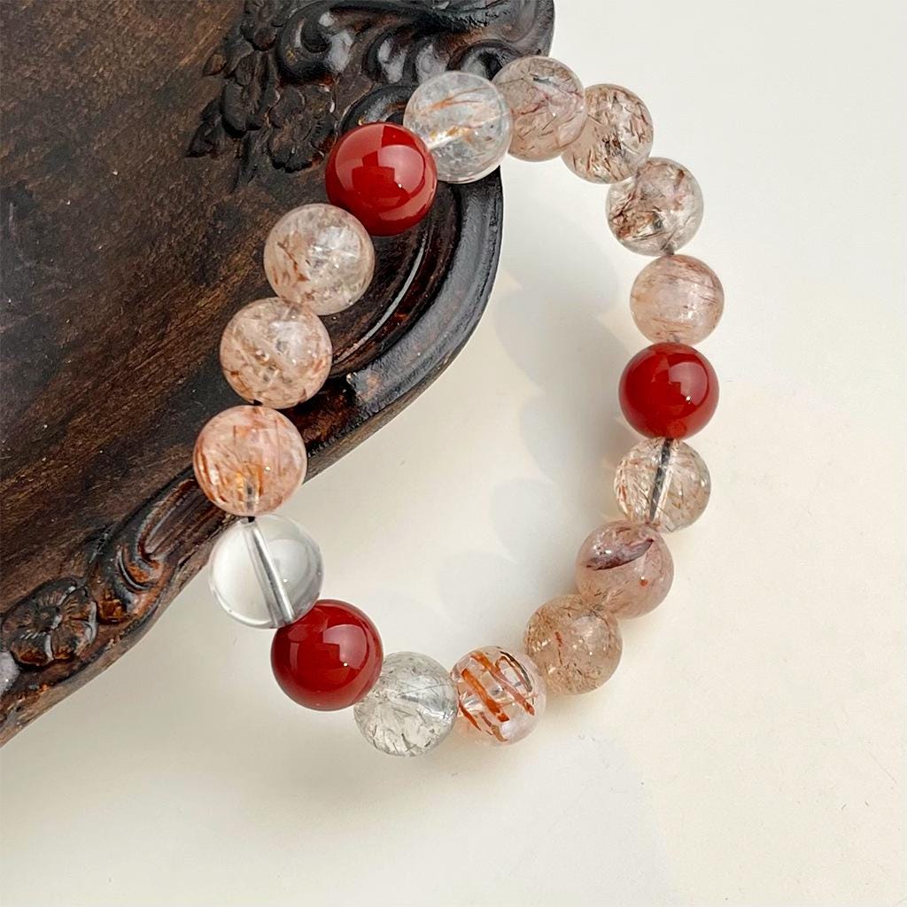 Red Rutilated Quartz & Red Agate Bracelet – Natural Crystal Bracelet for Protection & Strength