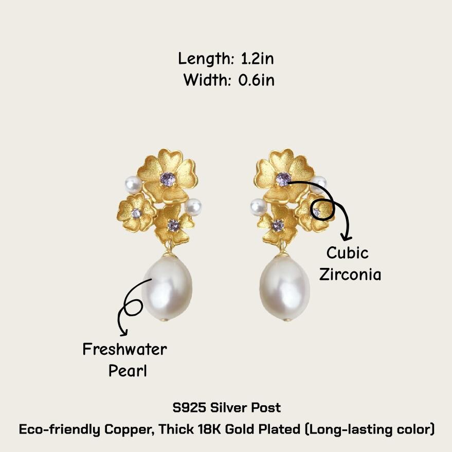 Baroque Pearl Flower Earrings | Morning Garden Elegance Jewelry, Embrace Imperfection, Pierced & Clip-On