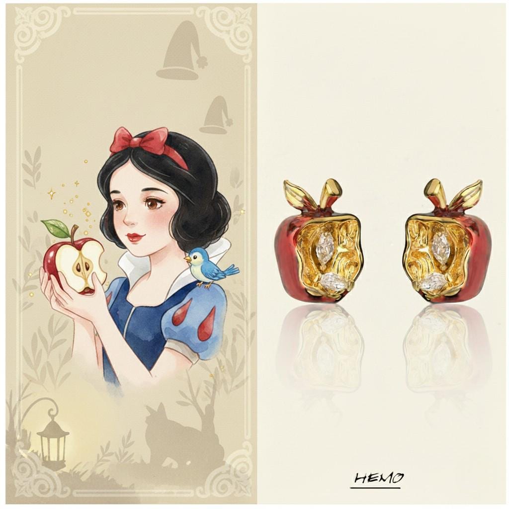 Forbidden Apple Earrings – Red Enamel Apple Stud Earrings with Zircon