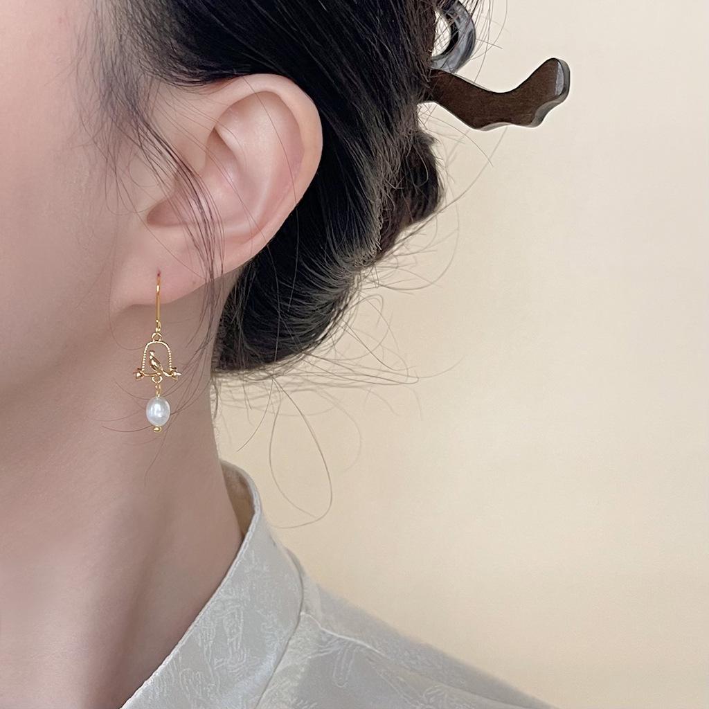 Birdcage & Pearl Earrings – Gold Plated Birdcage Drop Earrings with Freshwater Pearl