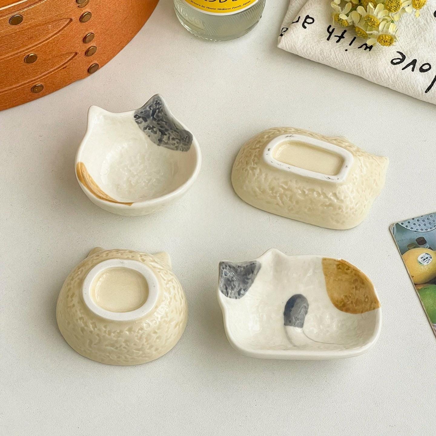 Kawaii Cat Ceramic Dipping Dish | Kitten Shaped Sauce Bowl