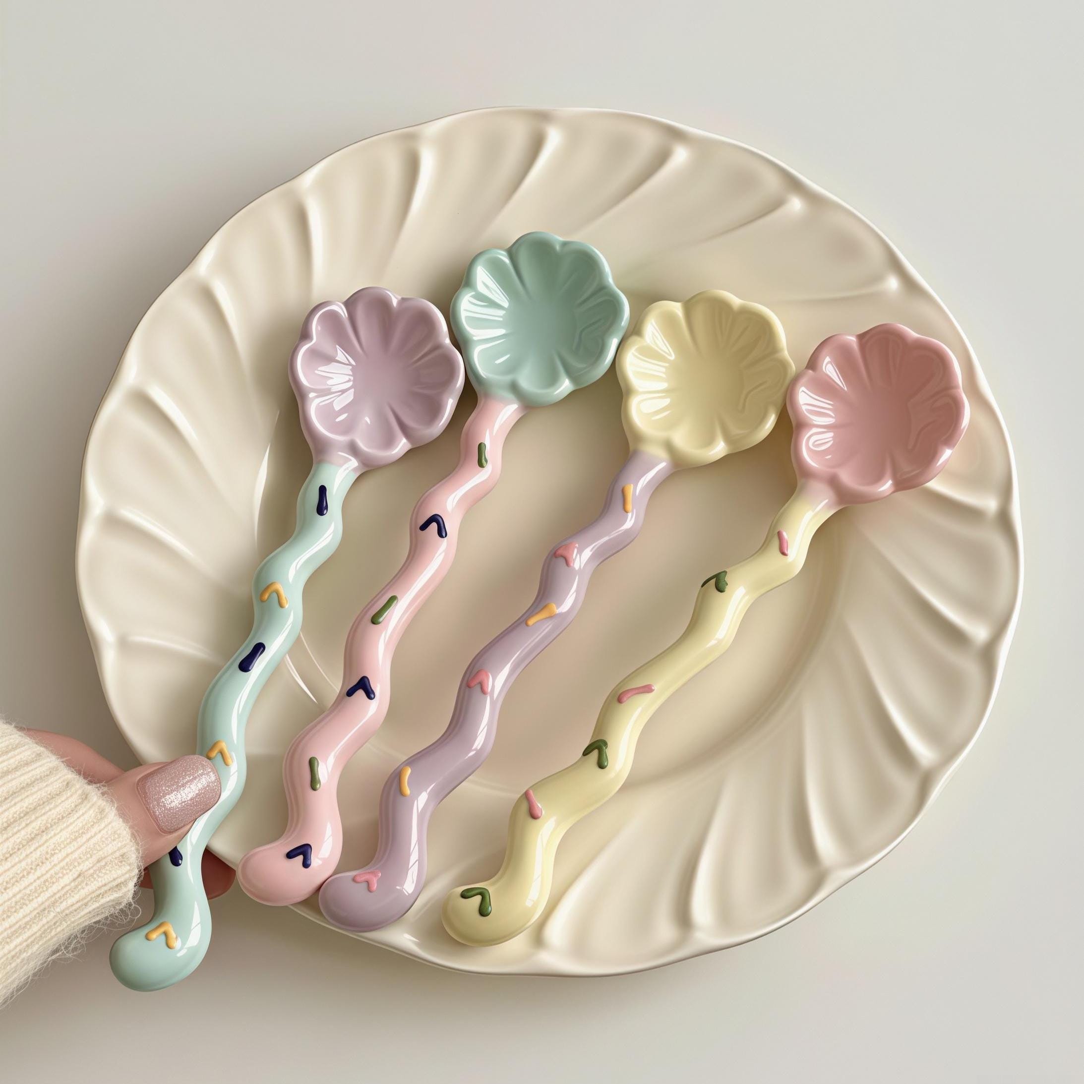 Whimsical Flower Ceramic Spoon | Pastel Dessert & Coffee Spoon