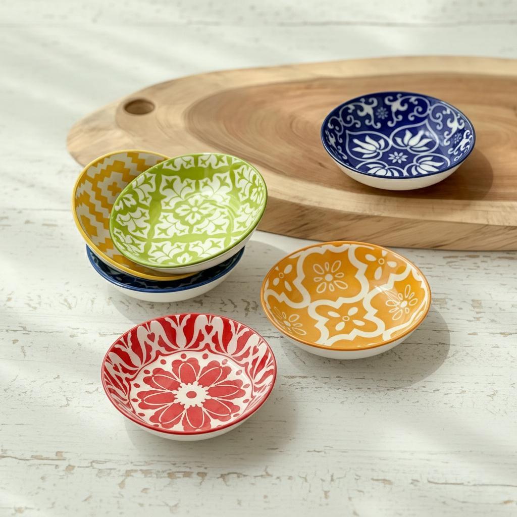 Bohemian Hand-Painted Ceramic Sauce Dish | Vintage Ethnic Dipping Bowl