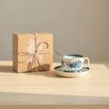 Blue Floral Ceramic Mug with Matching Coaster | Hand-Painted Folk Flower Cup Set