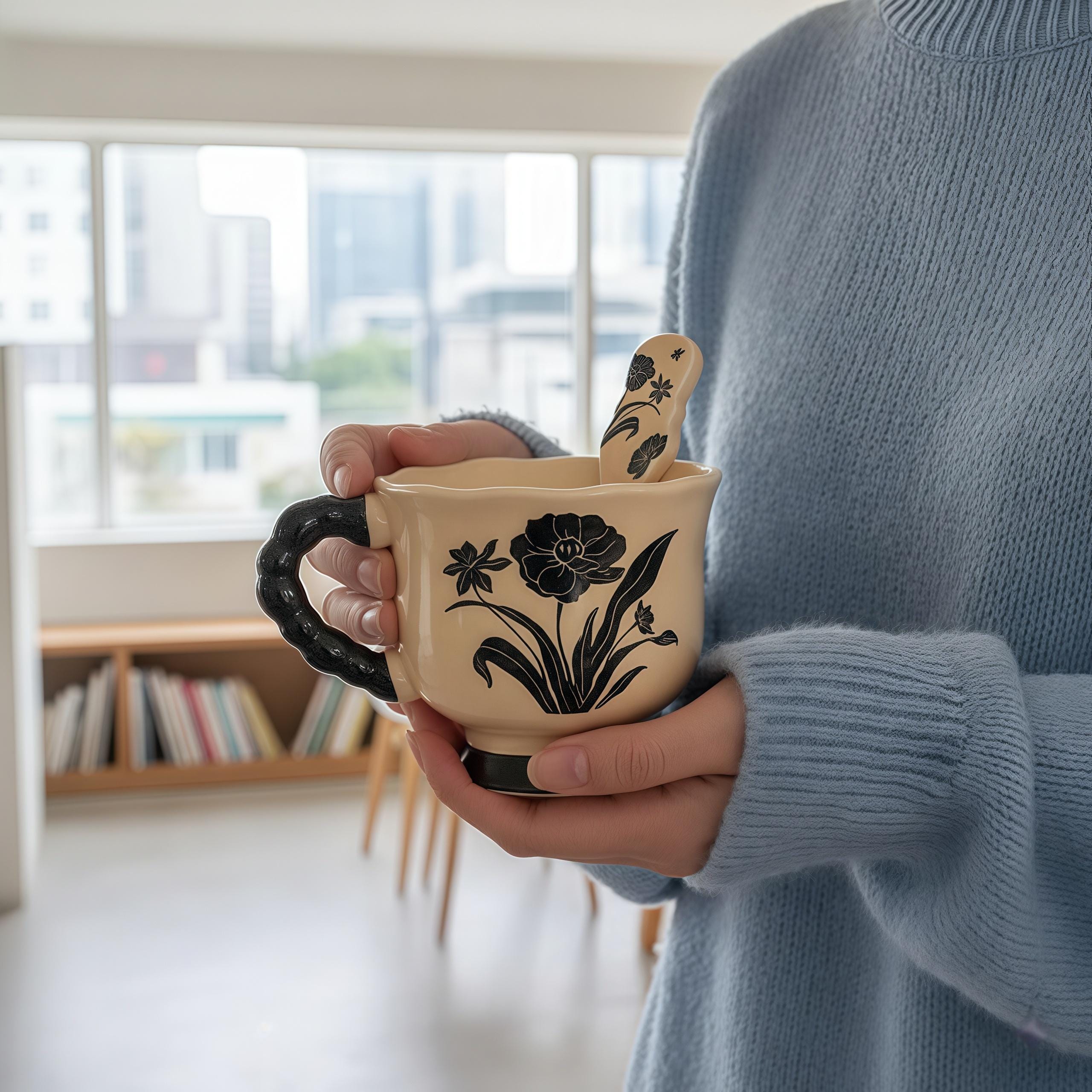 Vintage Secret Garden Ceramic Mug | Handmade Floral Cup