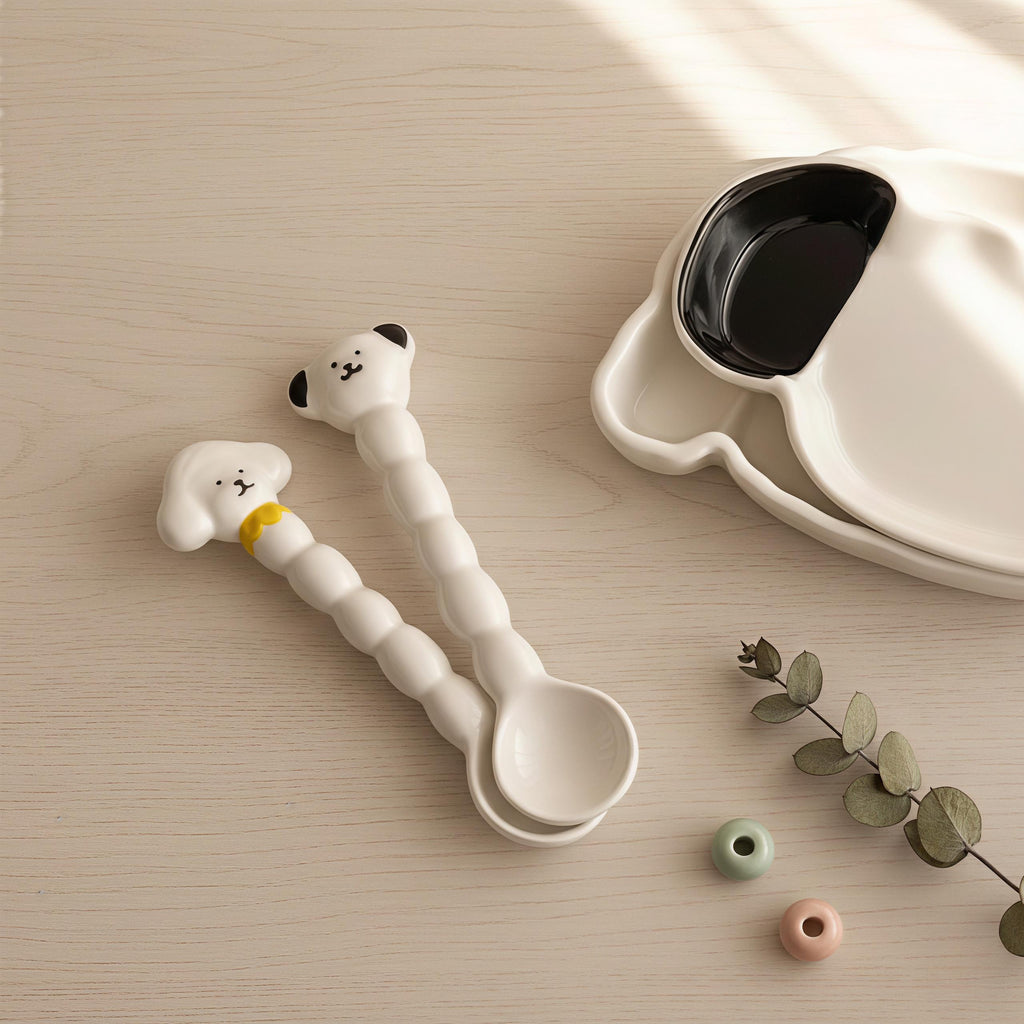 Kawaii Dog Ceramic Tableware | Puppy Shaped Plate & Spoon | Dog Lover Gift