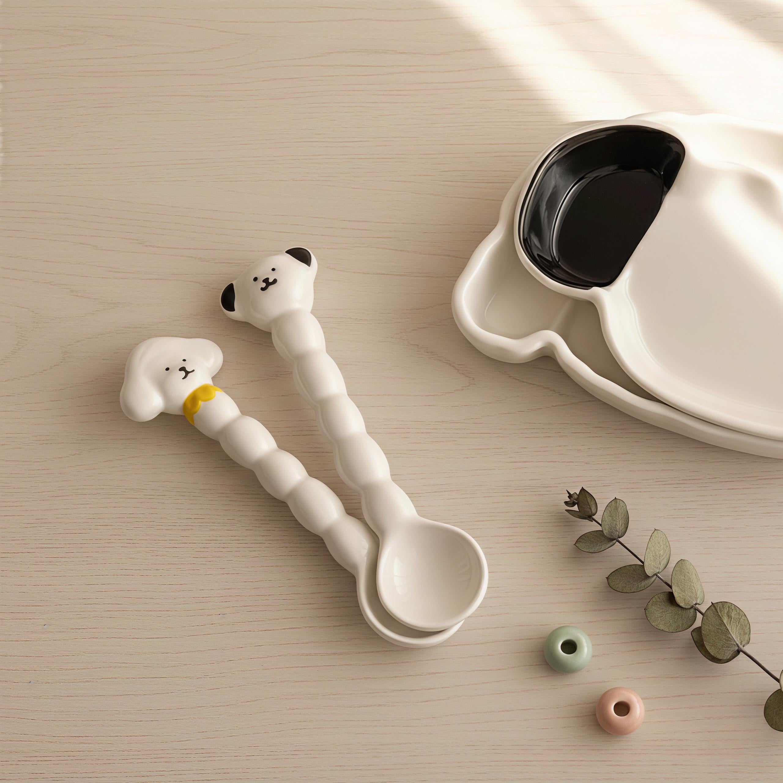 Kawaii Dog Ceramic Tableware | Puppy Shaped Plate & Spoon | Dog Lover Gift