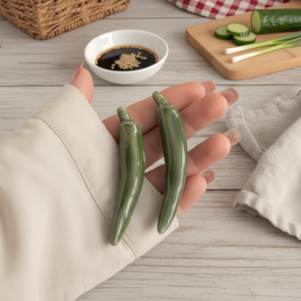 Kawaii Vegetable Ceramic Chopstick Rest | Chili & Bok Choy Spoon Holder