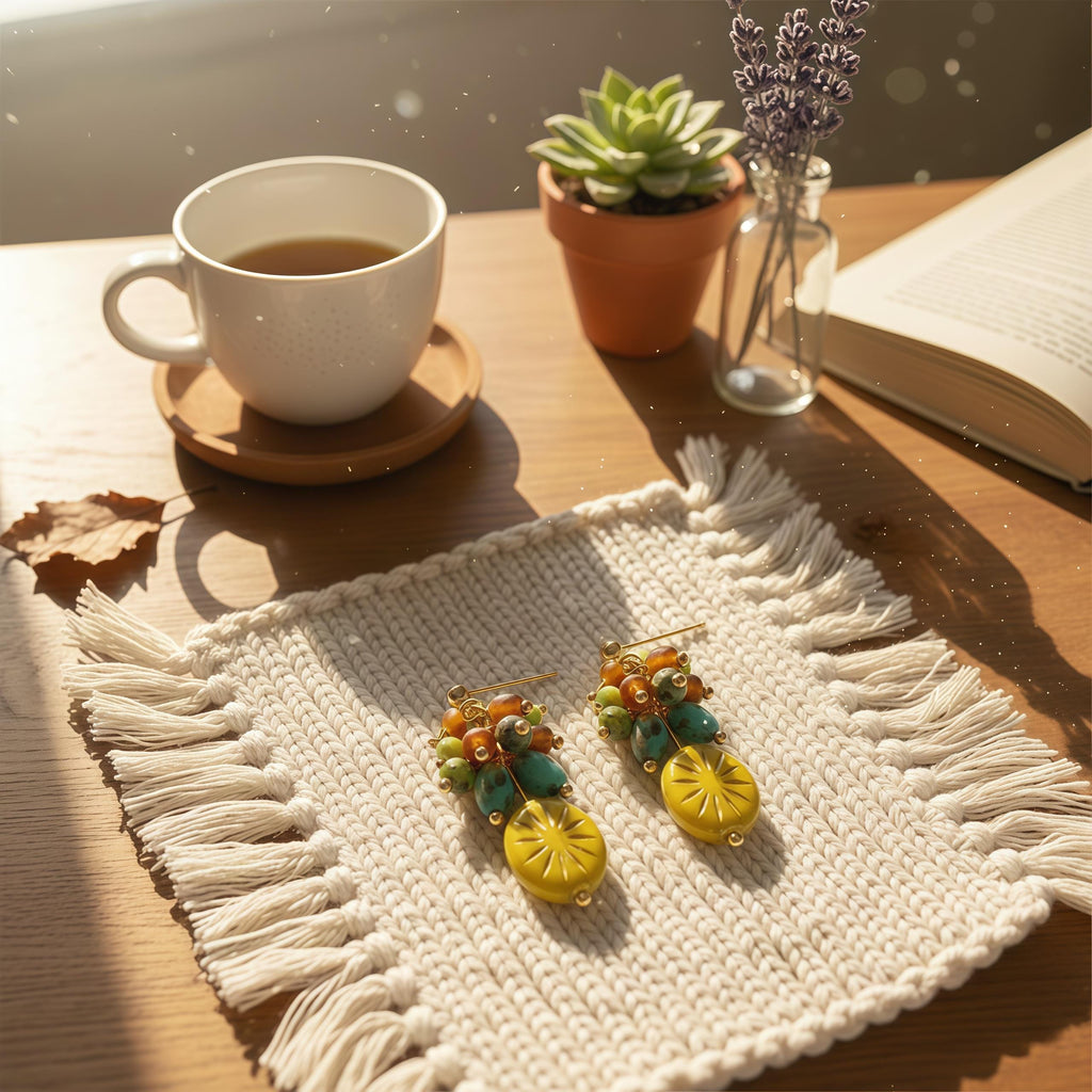 Van Gogh Field Inspired Earrings – Handmade Vintage Cluster Dangle Earrings