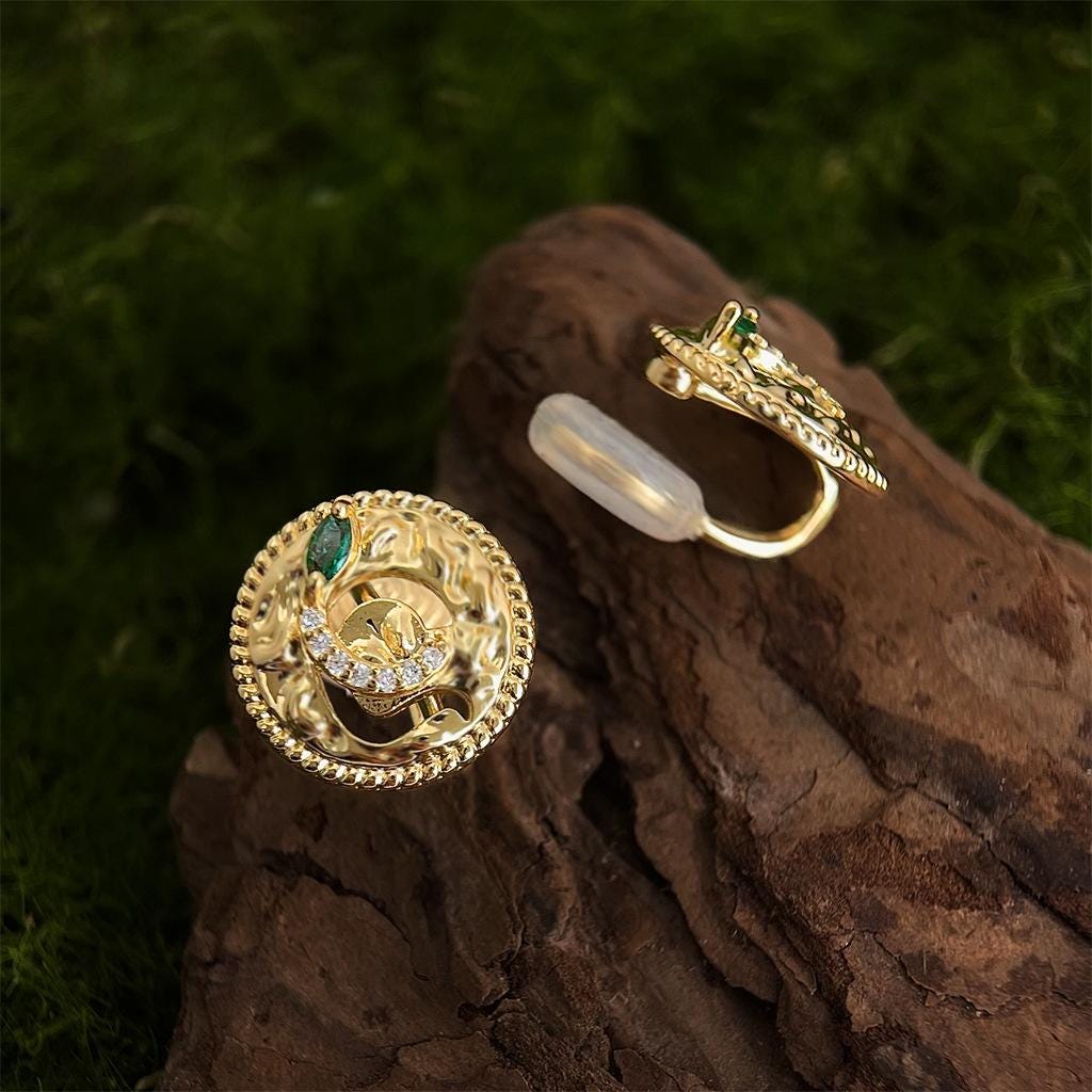 Emerald Serpent Earrings – Gold Plated Snake Earrings with Green Zircon