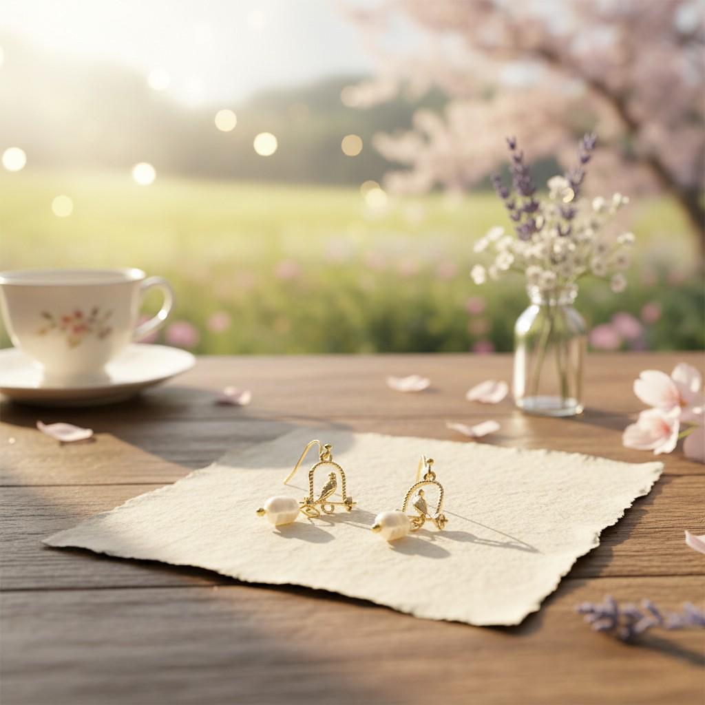 Birdcage & Pearl Earrings – Gold Plated Birdcage Drop Earrings with Freshwater Pearl