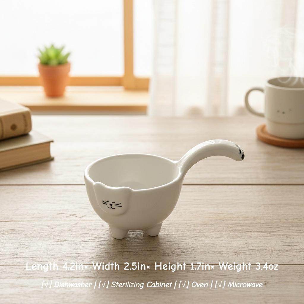 Kawaii Cat Tail Ceramic Dipping Dish | Standing Kitty Sauce Bowl