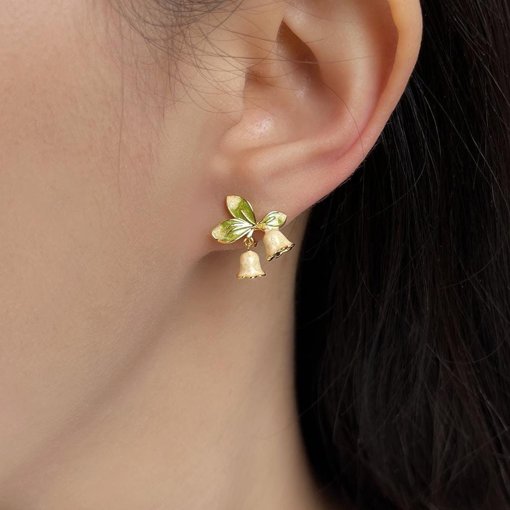 Lily of the Valley Earrings – Hand-Enameled Flower Drop Earrings