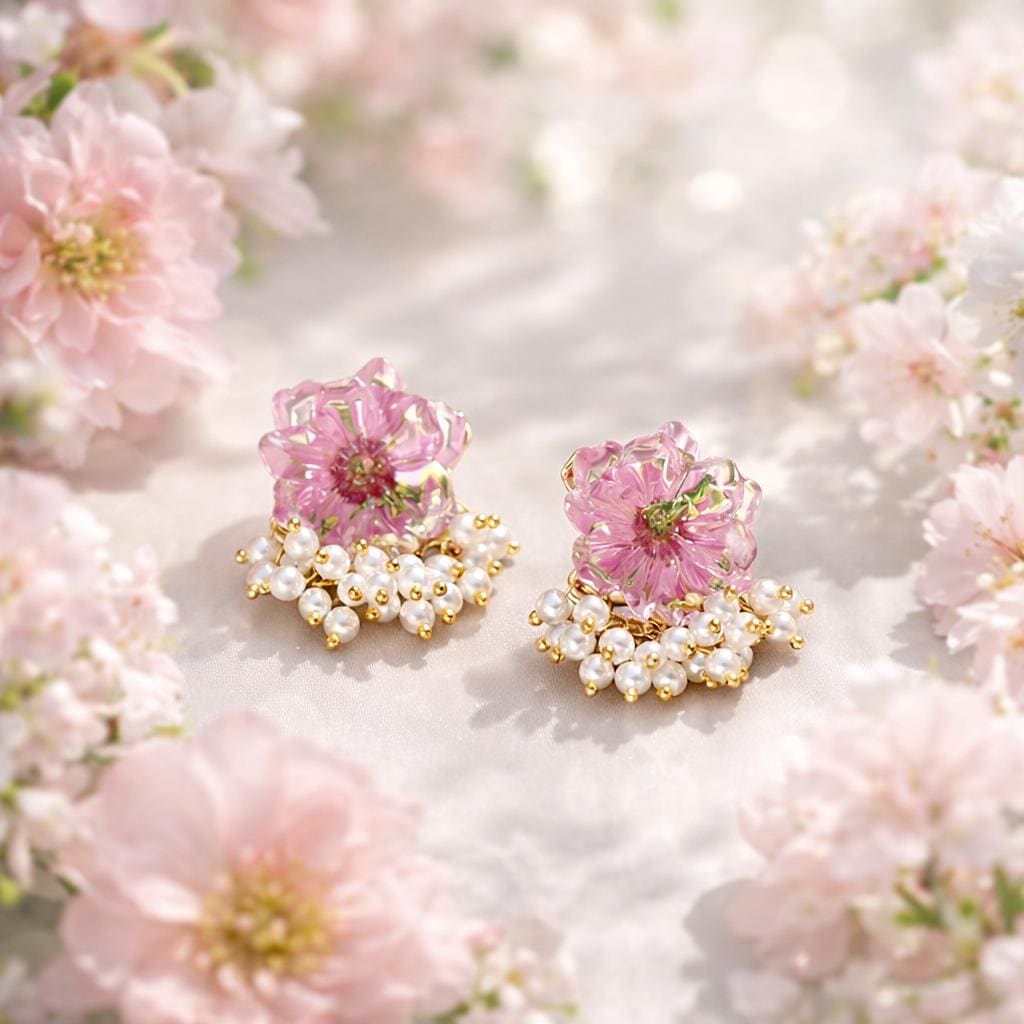 Daisy Flower Earrings – Pink & Ivory Resin Floral Studs – Minimalist Everyday Jewelry