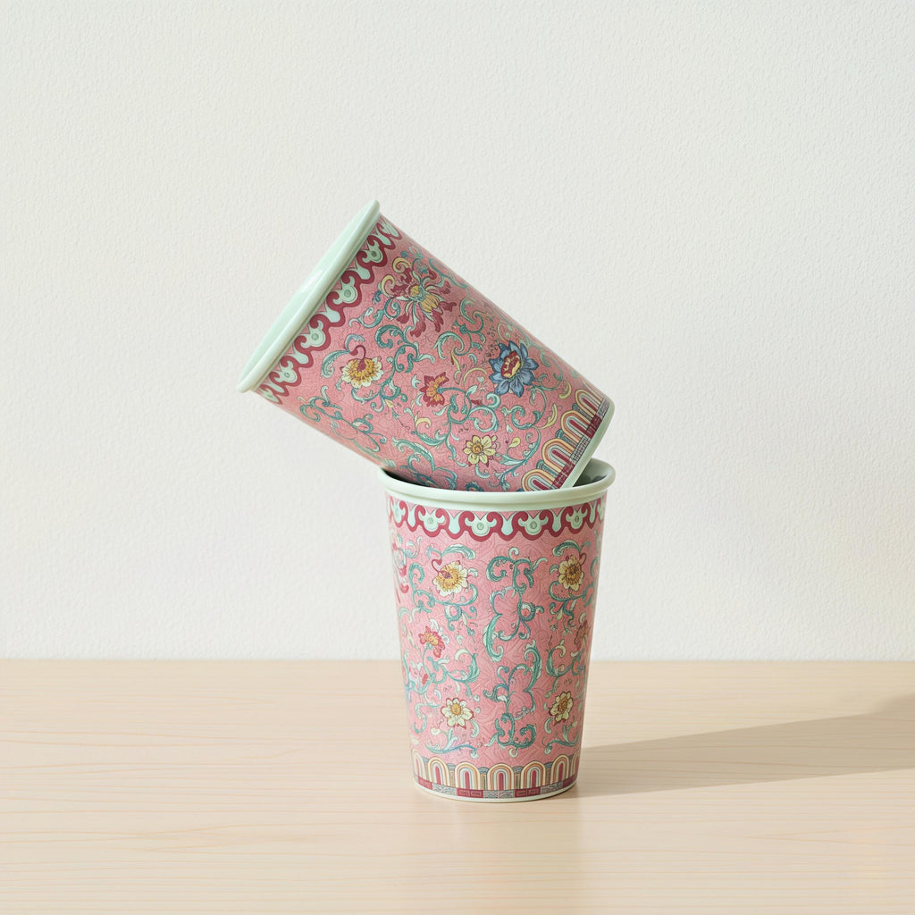 Vintage Famille Rose Ceramic Mug | Chinoiserie Floral Tea Cup