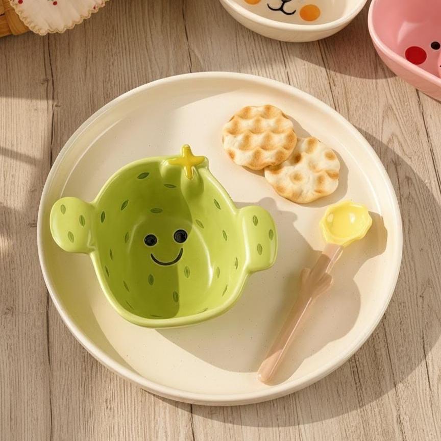 Kawaii Ceramic Snack Bowl | Cartoon Dipping Dish – Bear, Pig, Cactus & Bear | Home Decor Gift