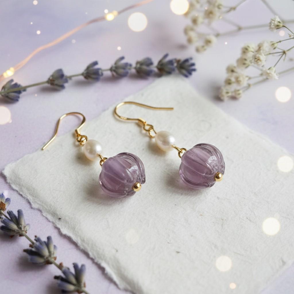 Lavender Whisper Earrings – Freshwater Pearl & Purple Art Glass Earrings