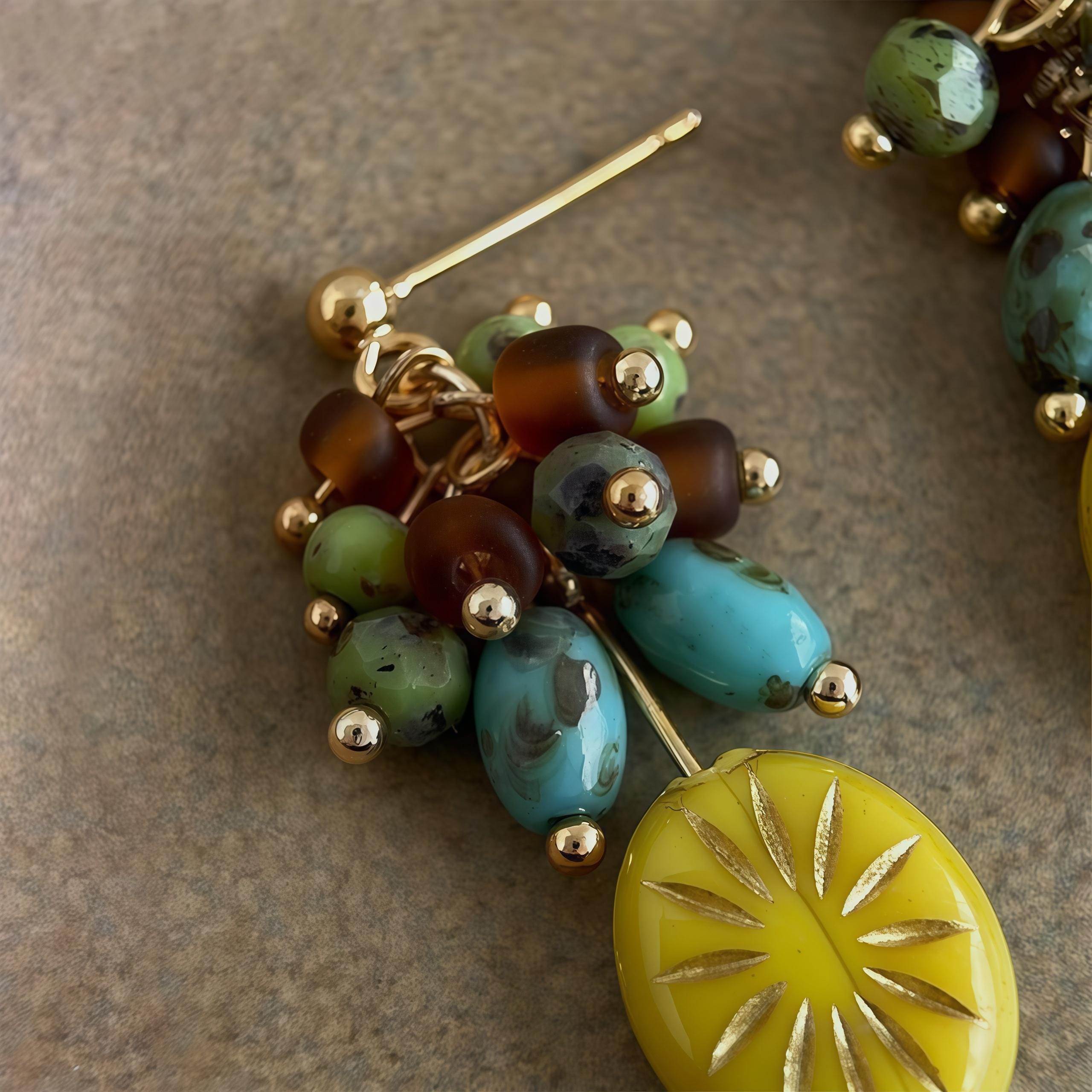 Van Gogh Field Inspired Earrings – Handmade Vintage Cluster Dangle Earrings