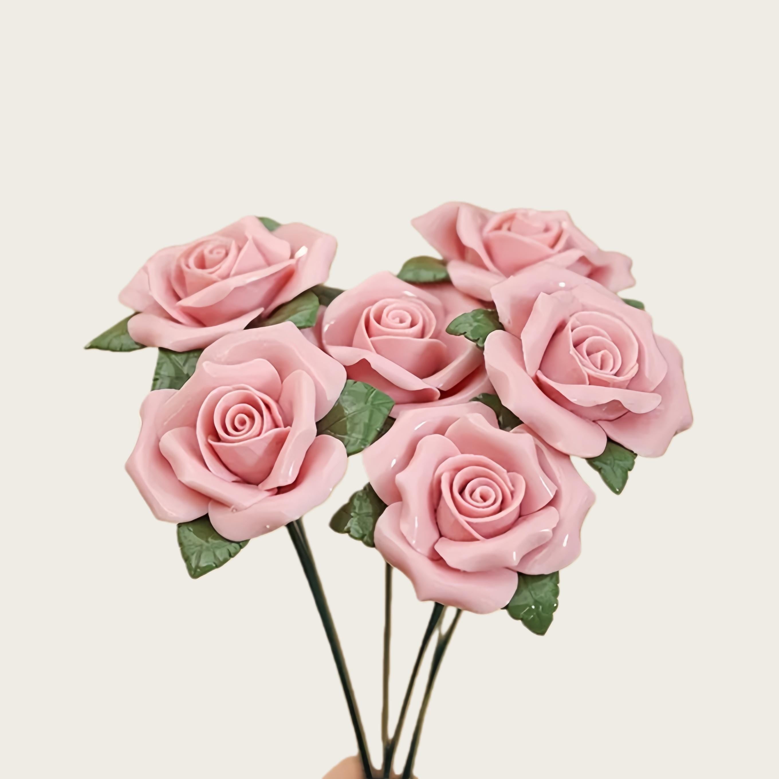 Handcrafted Ceramic Rose Bouquet Set - Forever Bloom Floral Home Décor Gift
