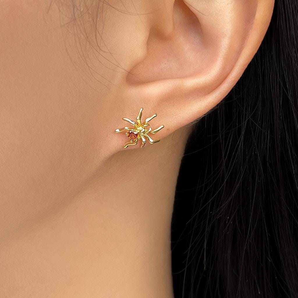 Moonlit Forest Gold Spider Stud Earrings – Mystical Spider Earrings