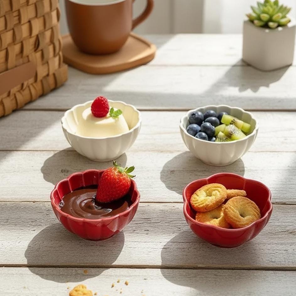 Flower Petal Ceramic Dish: Japanese Style Sauce Bowls