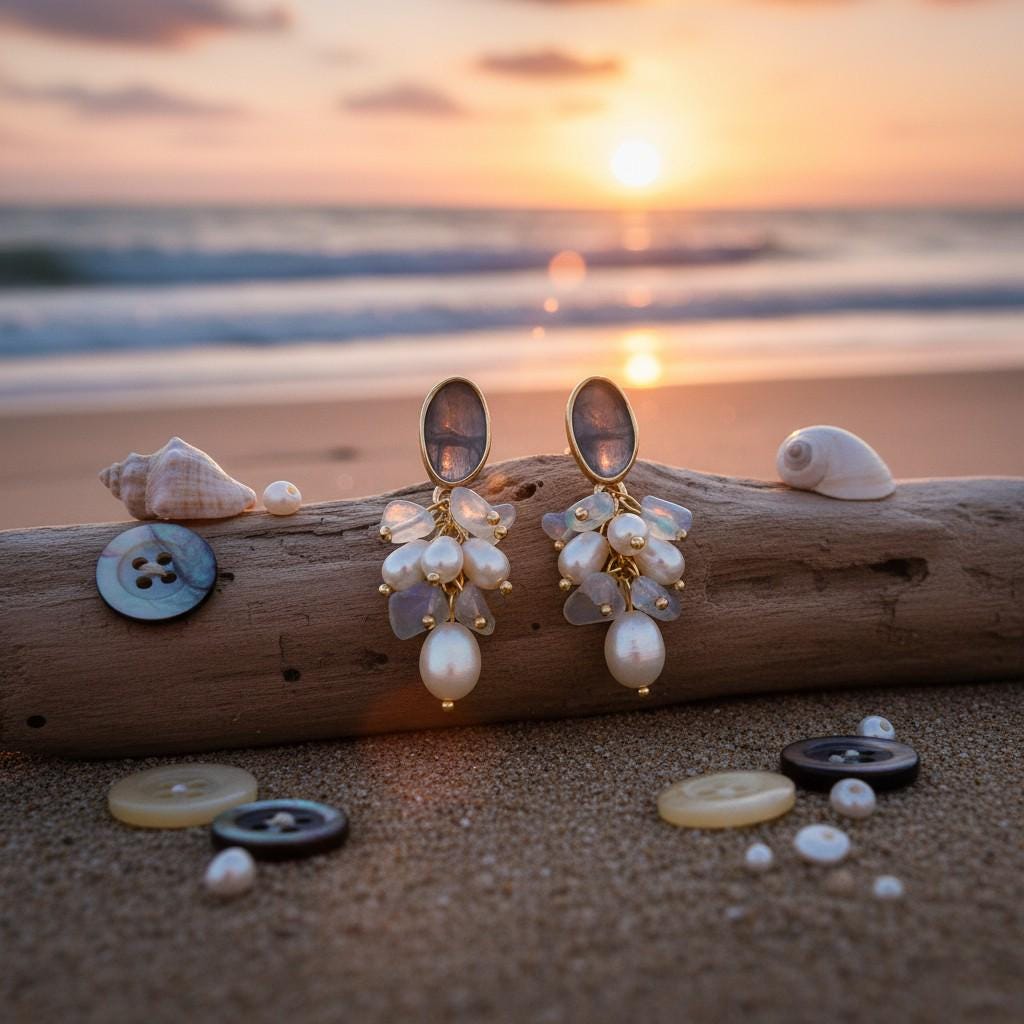 Sunset Beach Earrings – Gold Plated Opal & Freshwater Pearl Cascade Earrings