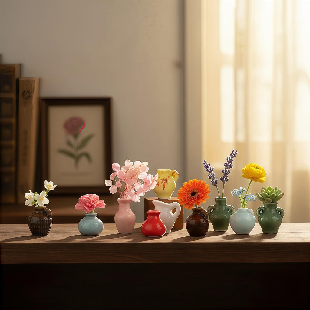 Mini Ceramic Flower Vase Magnet | Tiny Floral Pot Refrigerator Magnet
