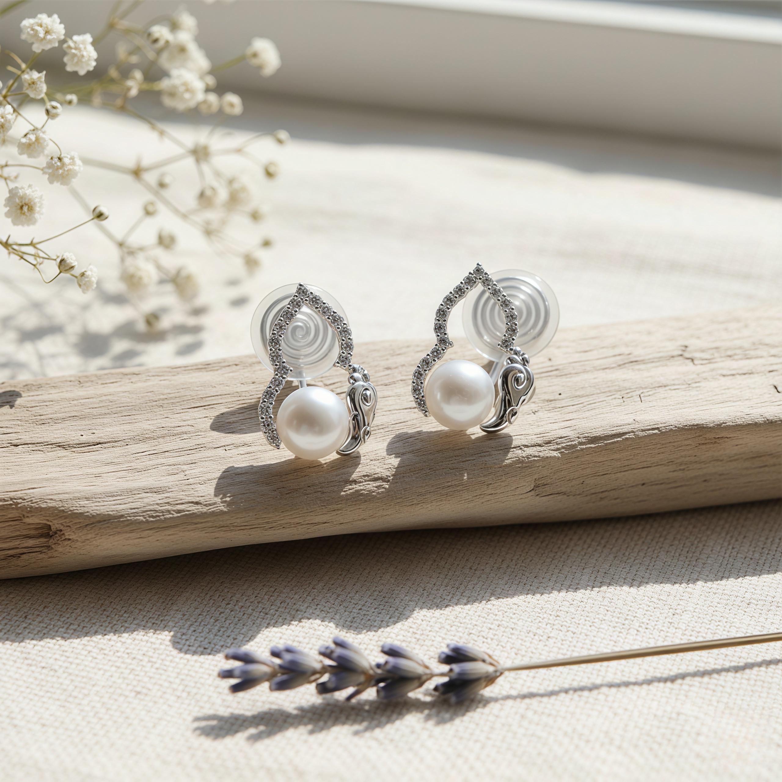 Freshwater Pearl Hulu Stud Earrings – Auspicious Cloud Gourd Earrings