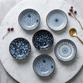 Blue & White Japanese Sauce Dishes Set of 6 | 4.1" Ceramic Dipping Bowl | Floral Pattern Dish