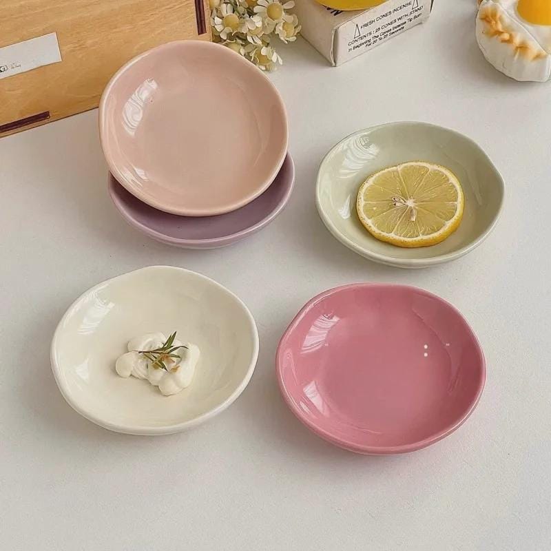 Hand-Pinched Ceramic Dipping Dish – Pastel Wabi Sabi Tableware