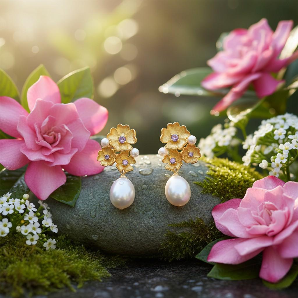 Baroque Pearl Flower Earrings | Morning Garden Elegance Jewelry, Embrace Imperfection, Pierced & Clip-On