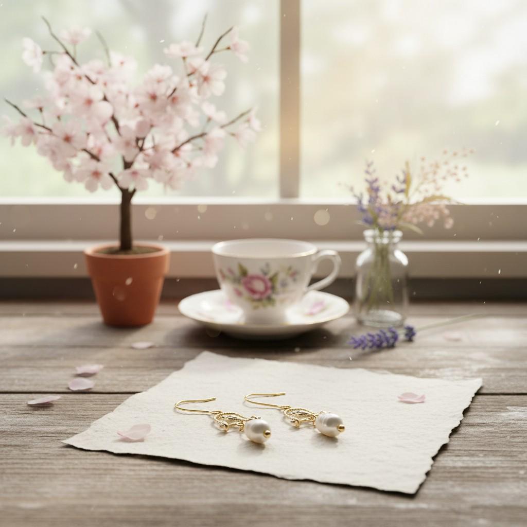 Birdcage & Pearl Earrings – Gold Plated Birdcage Drop Earrings with Freshwater Pearl