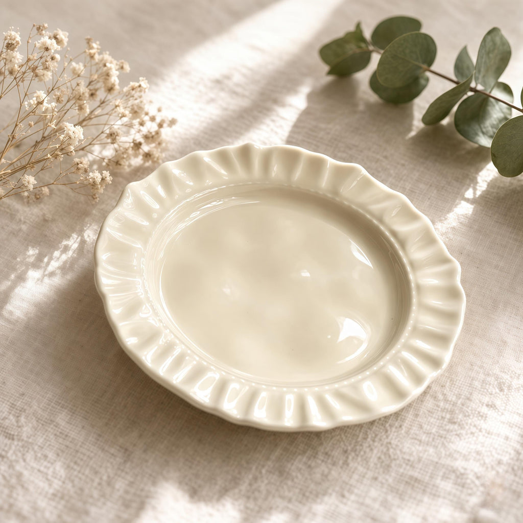 Minimalist Scalloped Ceramic Plate | Matte Neutral Dessert Plate