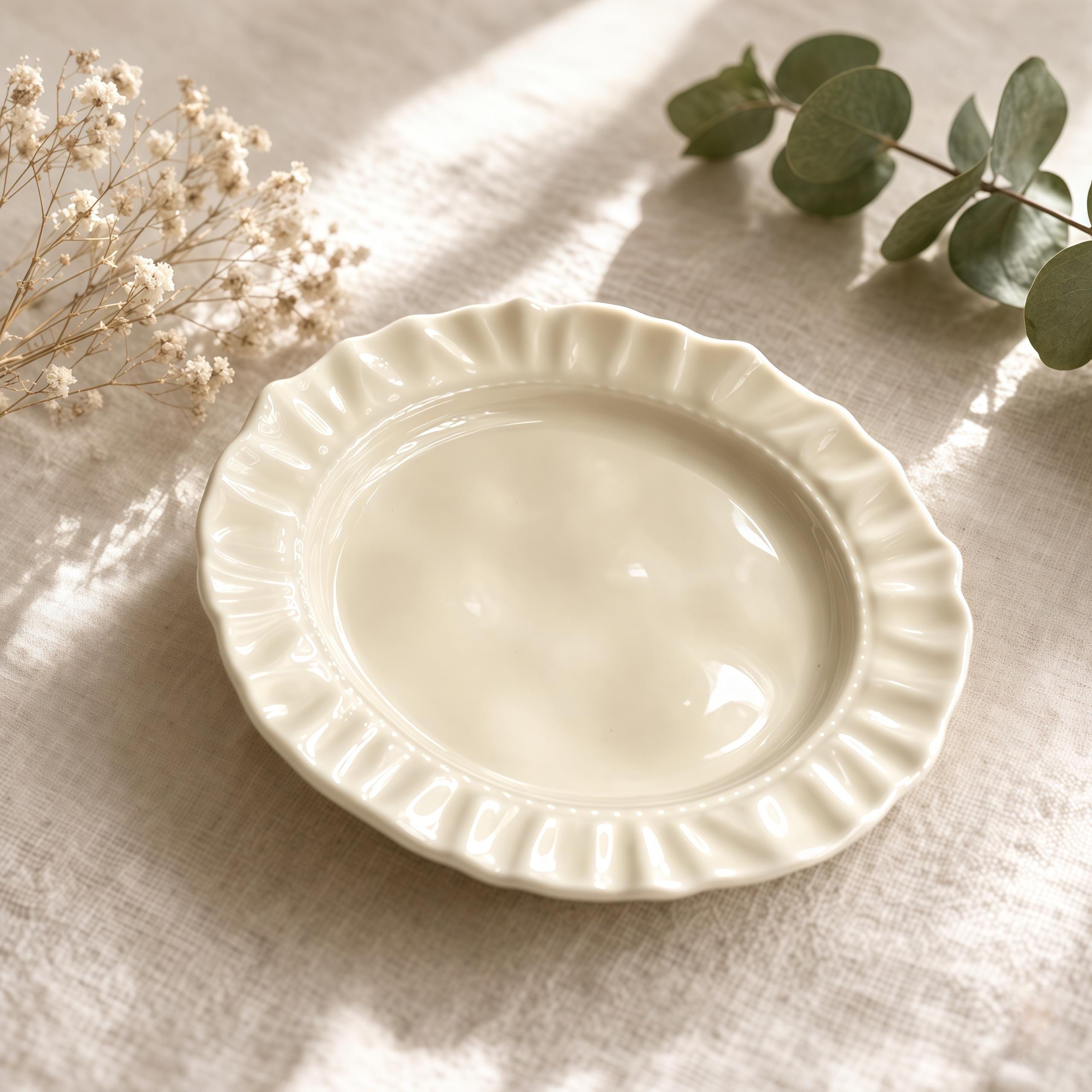 Minimalist Scalloped Ceramic Plate | Matte Neutral Dessert Plate
