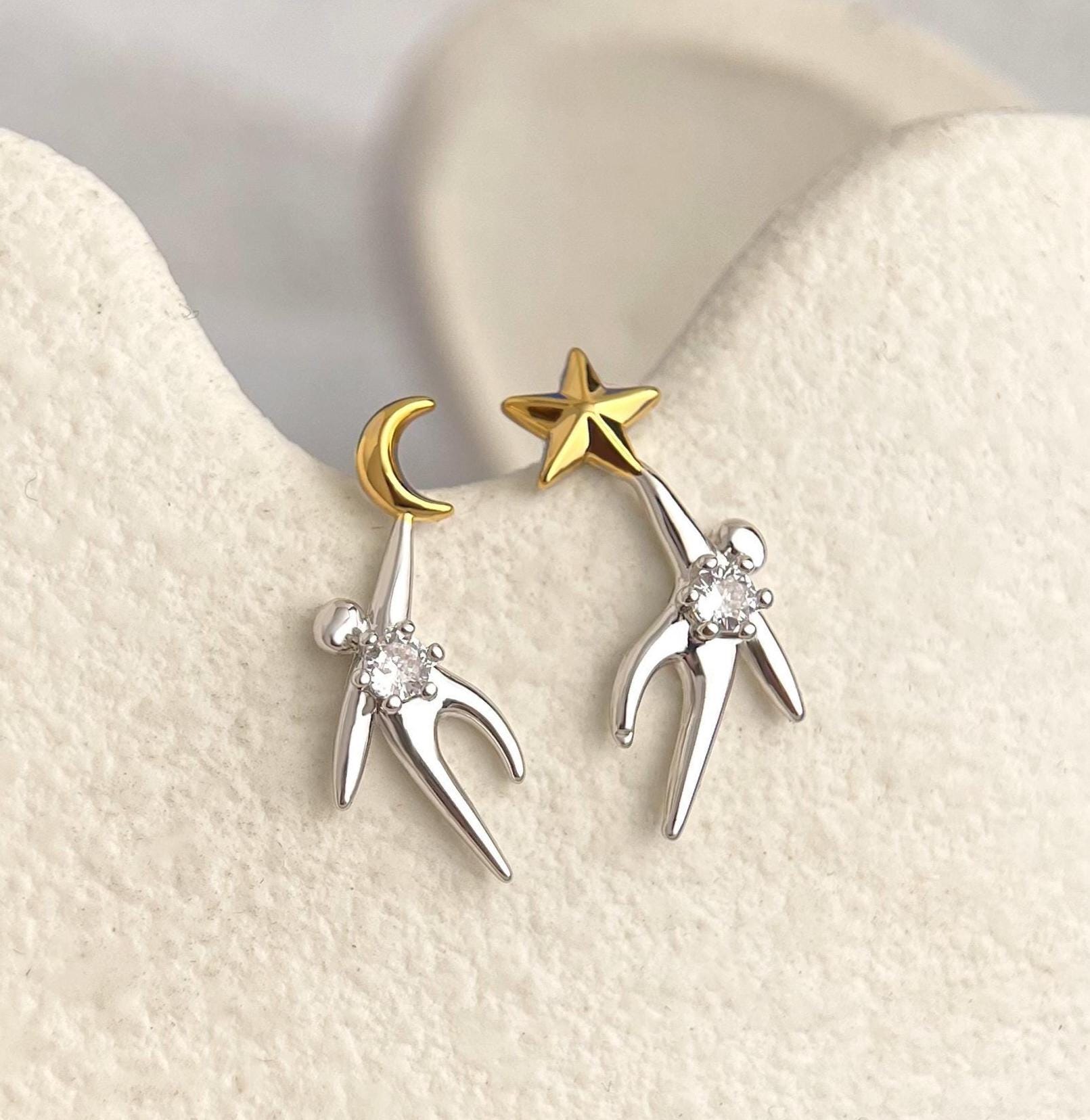 Star & Moon Dancer Earrings - Dream Collection | Zirconia S925 Post or Clip-On