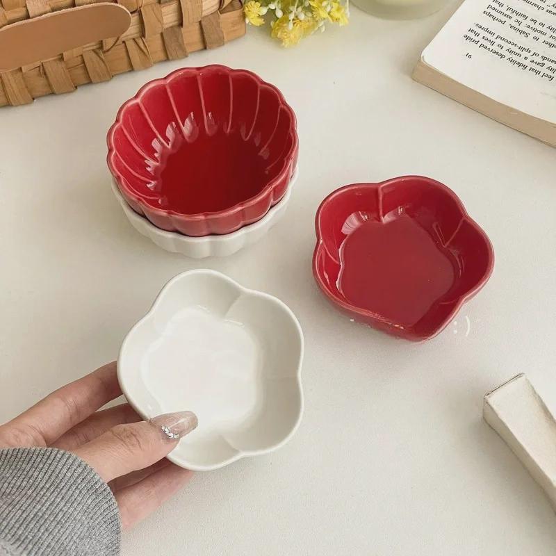 Flower Petal Ceramic Dish: Japanese Style Sauce Bowls