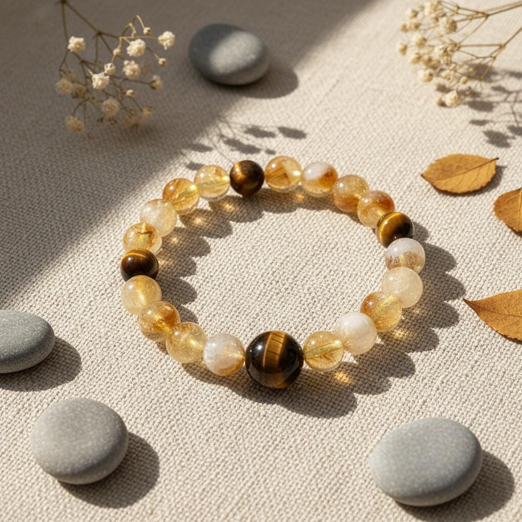 Tiger's Eye and Citrine Bracelet – Guardian Collection | Confidence, Protection & Wealth Jewelry